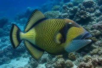 Balistoides viridescens (Ballist med gult hode.)